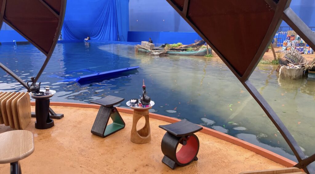 Stools by Jomo Tariku on the movie set of Wakada Forever